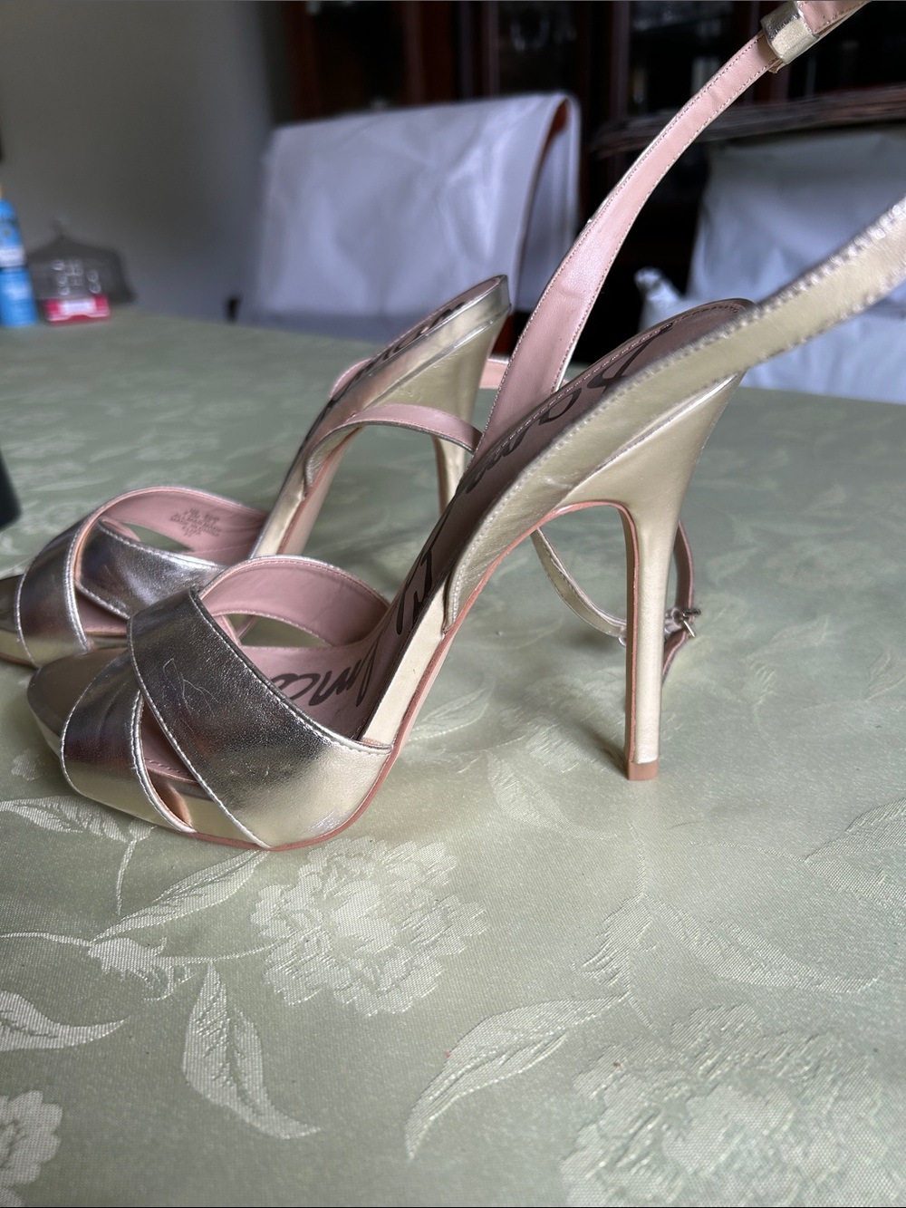 Sam Edelman Gold Metallic Strappy Stiletto Sandals - Picture 3 of 7